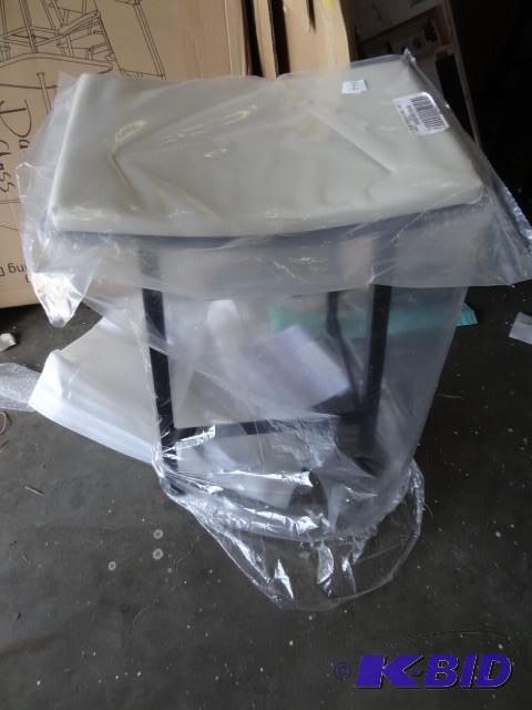 lot 140 image: Metal framed saddle stool. Eggshell...