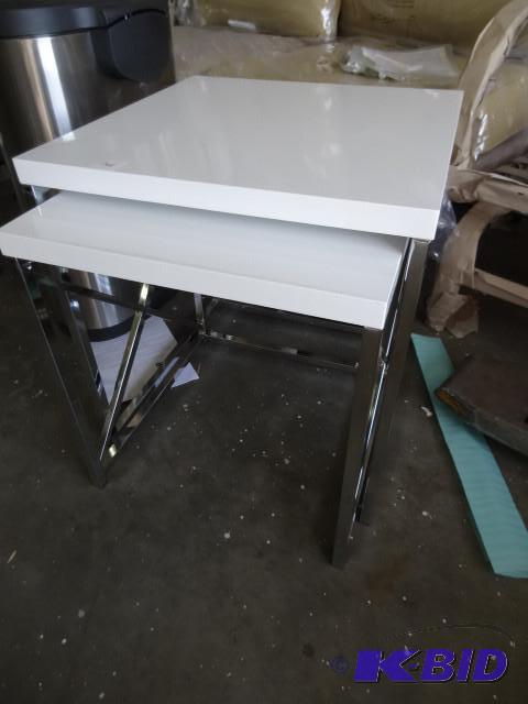 lot 146 image: 2 metal framed end tables...