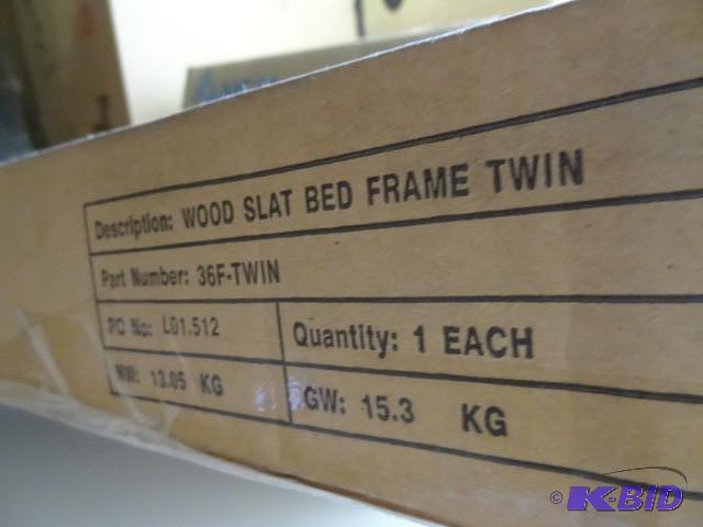 lot 176 image: Wood slat bed frame. Twin...
