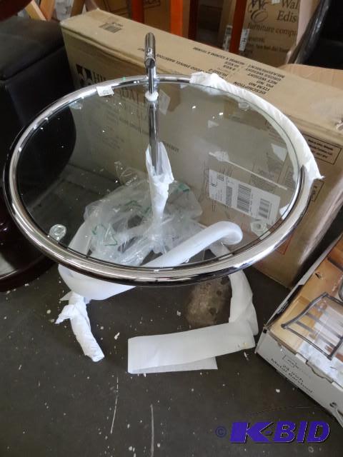 lot 23 image: Adjustable height glass top table. ...