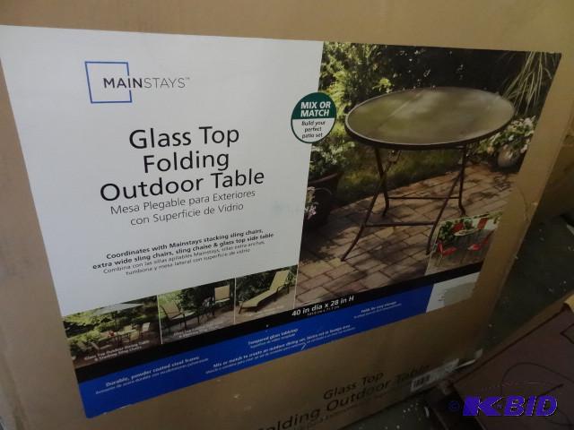 lot 295 image: Main stays glass top folding outdoo...