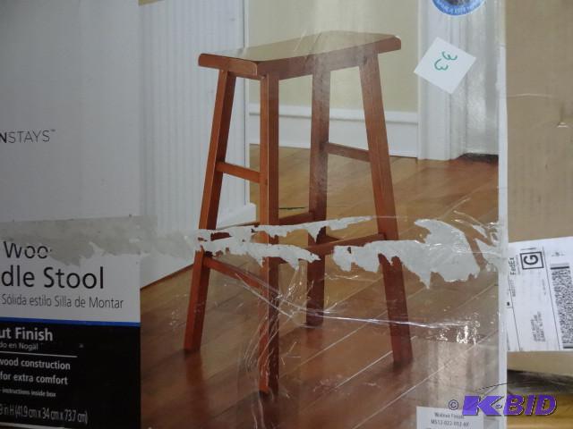 lot 33 image: Solid wood tall saddle stool. Main ...