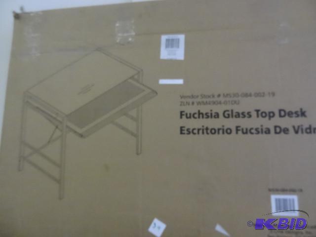 lot 39 image: Main stays fuchsia glass top desk....