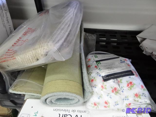 lot 83 image: Drop rugs. Qty 2. Chair cushion. Po...