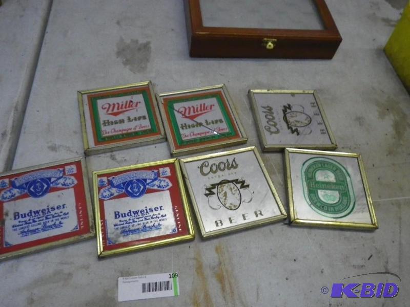 lot 109 image: Beer mirrors and chess set...