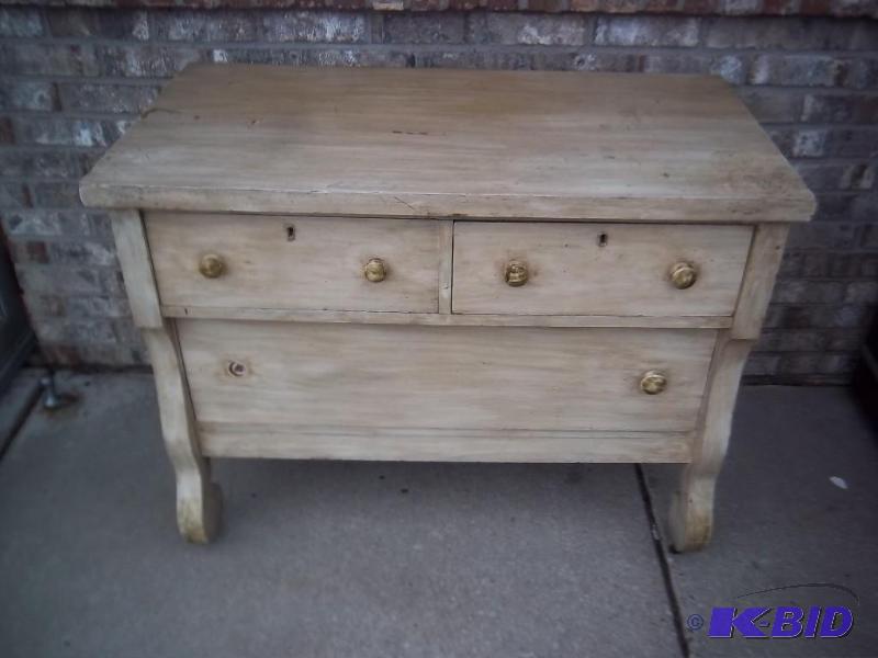 lot 10 image: Vintage Solid Wood Dresser Curved L...