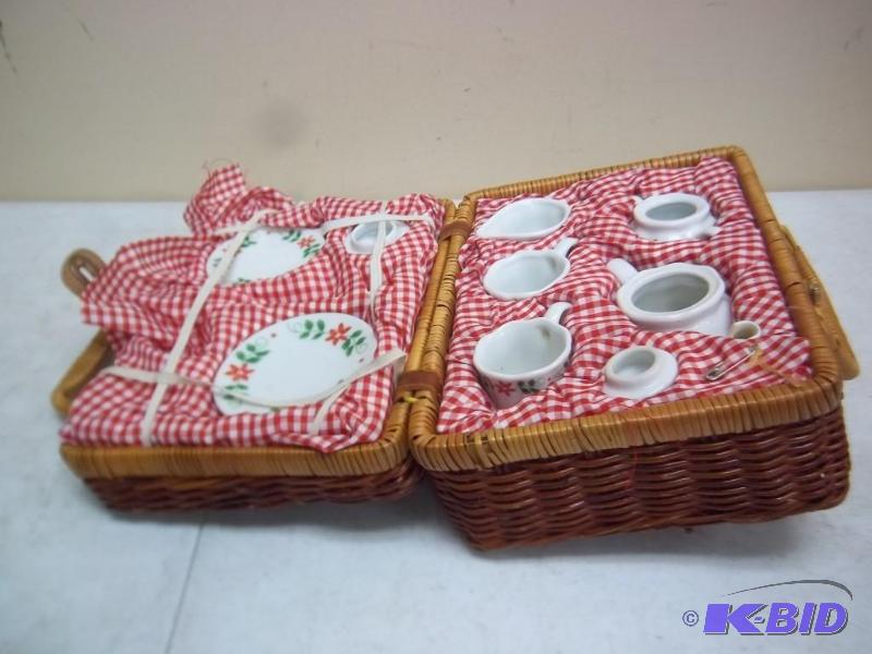 lot 178 image: Play Tea Set In Wicker Basket - Has...