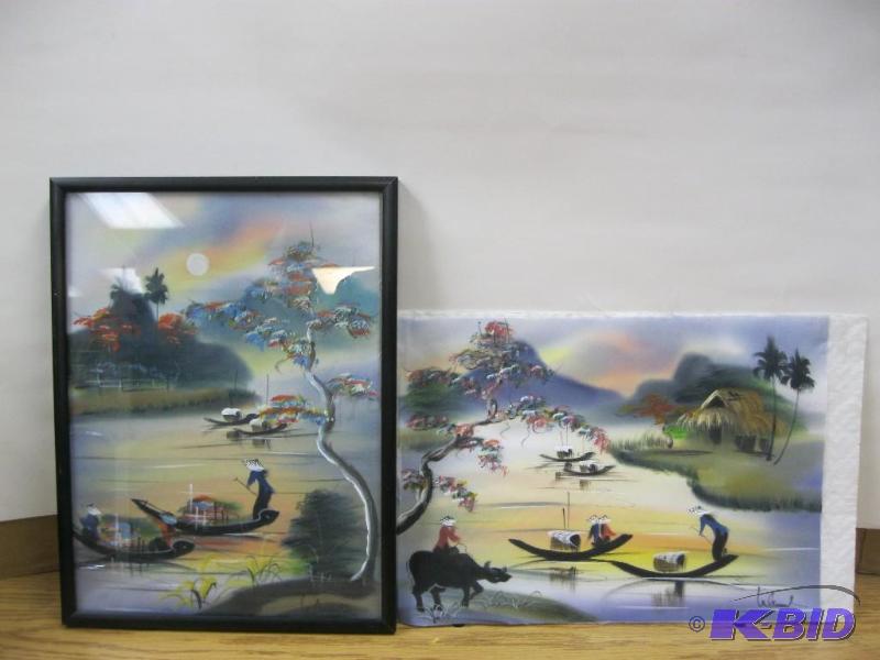 lot 205 image: Painted Pictures On Material One Fr...
