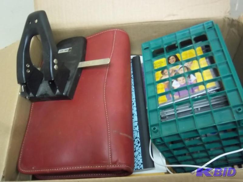 lot 221 image: Box Of Office Supplies, Notebooks, ...