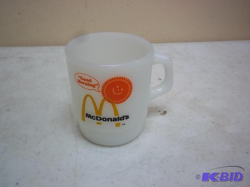 lot 37 image: Vintage Fire King McDonalds Milk Gl...