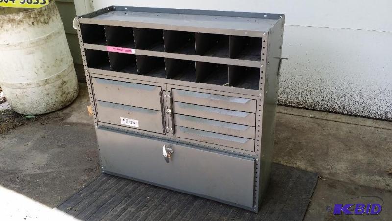 lot 8 image: Parts metal shop organizer with dra...