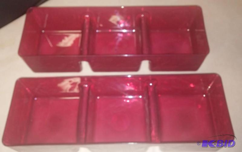 Lot of 2 red divider plates, bowls....