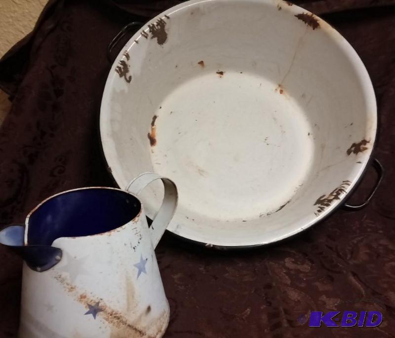 Vintage Enamel Pot and pitcher. Pot...
