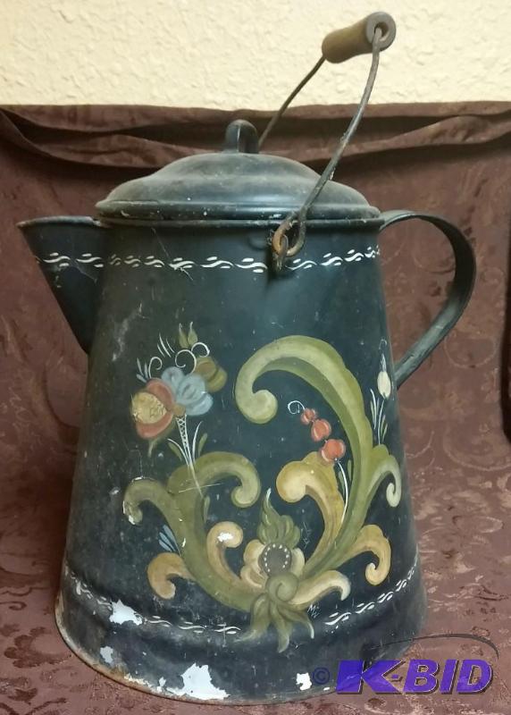LARGE VINTAGE Rosemalling Metal Pot...