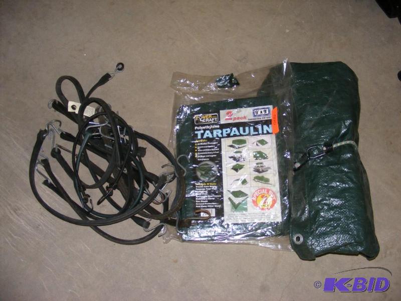 Two green tarps and rubber bungee s...