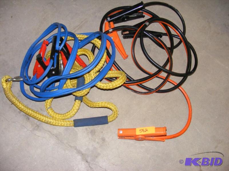 two sets of jumper cables and a nyl...