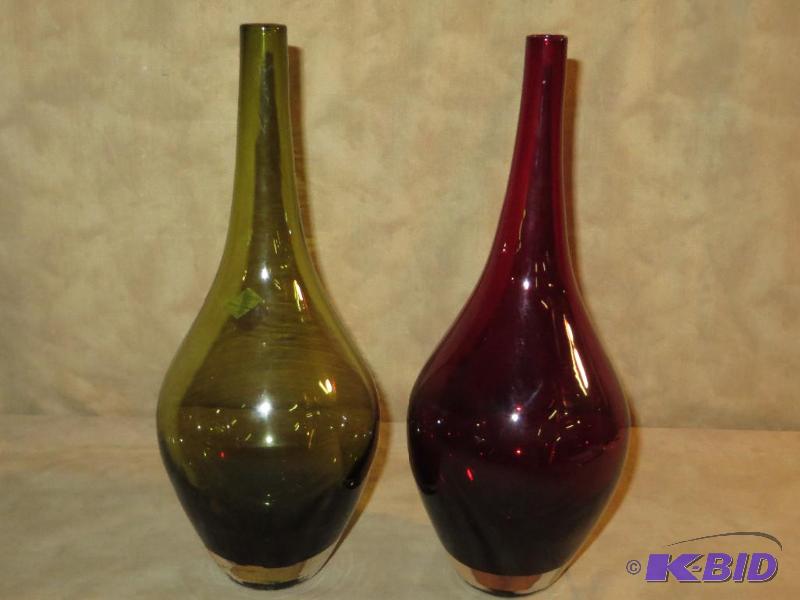 Two glass bottlevases one red one ...
