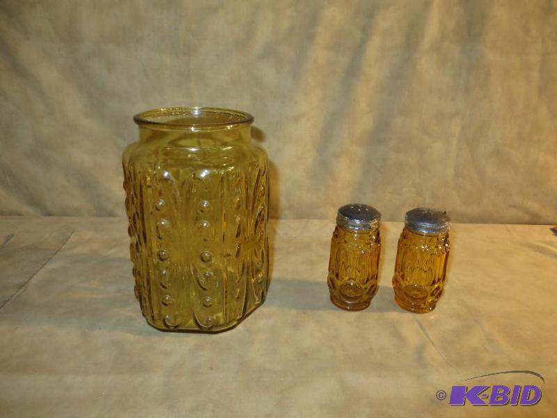 VINTAGE Amber Utensil jar and Amber...