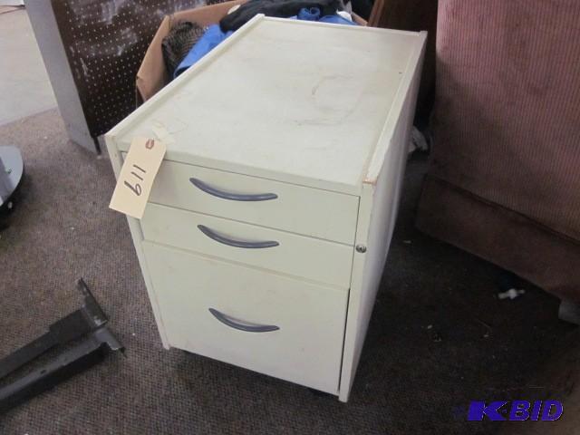 lot 119 image: (3) drawer file cabinet, not metal,...
