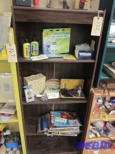 lot 172 image: 24 inch x 50 inch book shelf. Items...