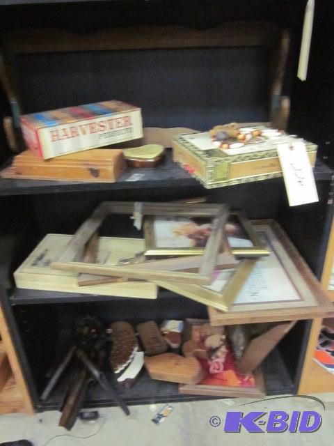 lot 220 image: Entire book shelf of wood items, in...