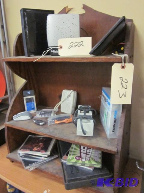 lot 223 image: Small wooden book shelf. Items pict...