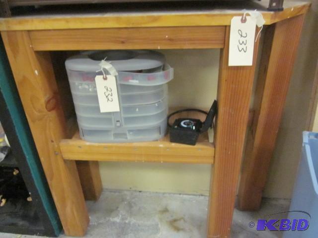 lot 233 image: Work bench style wood shelf....