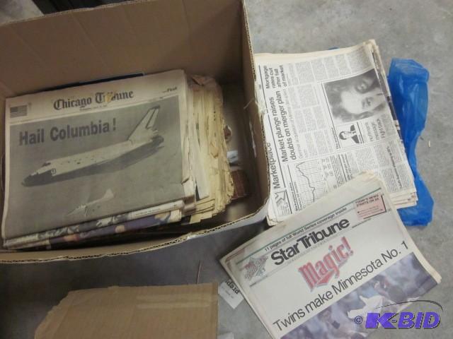 lot 255 image: Box of vintage newspapers.  ...