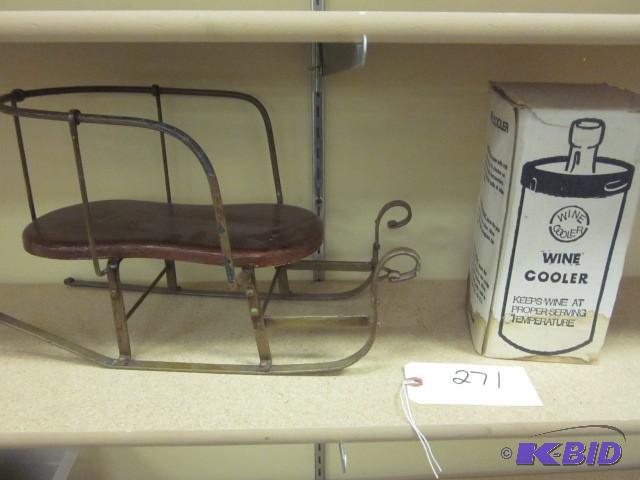 lot 271 image: Decorative wood and metal sleigh an...