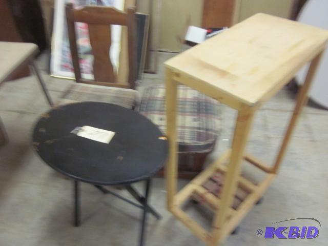 lot 277 image: Wood chair, ottoman, and other item...
