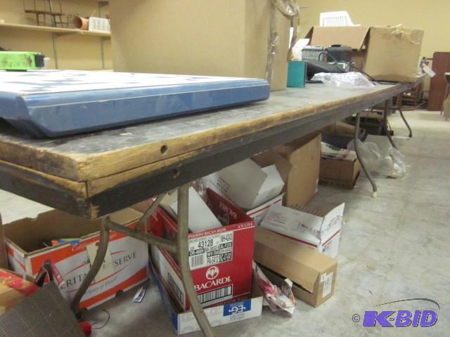 lot 290 image: 9 foot banquet table. Items shown a...