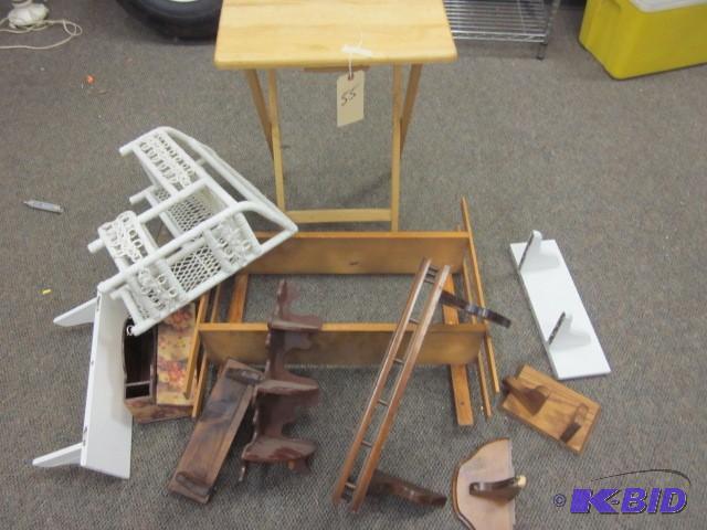 lot 55 image: Large lot of wooden shelves and tra...