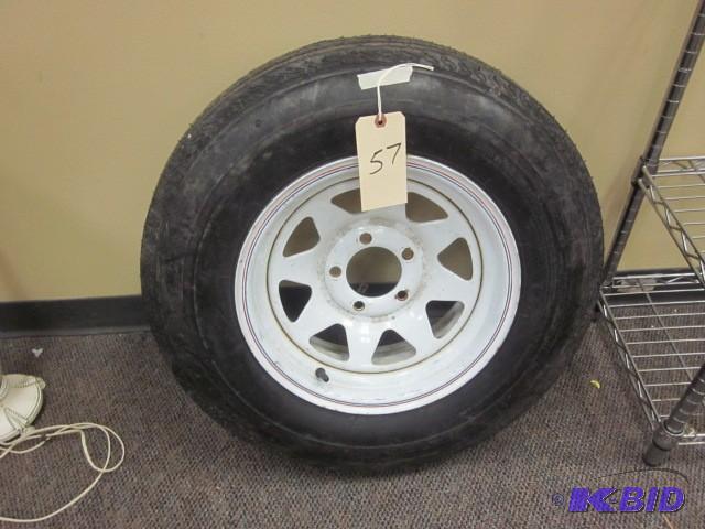 lot 57 image: Brand new trailer tire, (5) bolt pa...