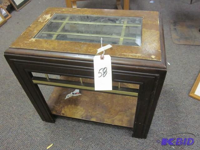 lot 58 image: Wood, metal, and glass side table....