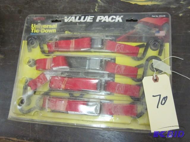 lot 70 image: (4) tie downs, new in package....
