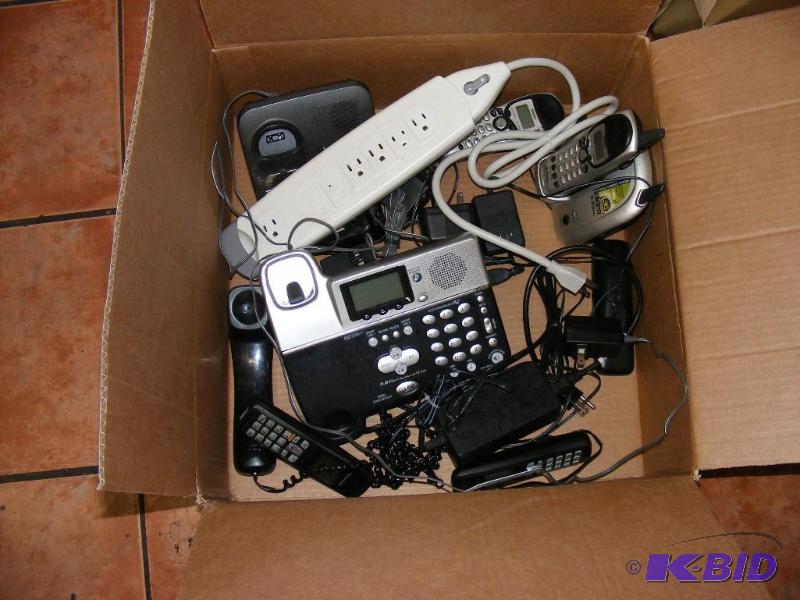 Box of Phones and chargers, outlet ...