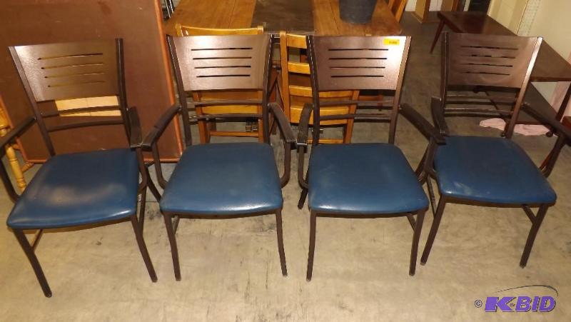 Set of 4 brown metal chairs with bl...