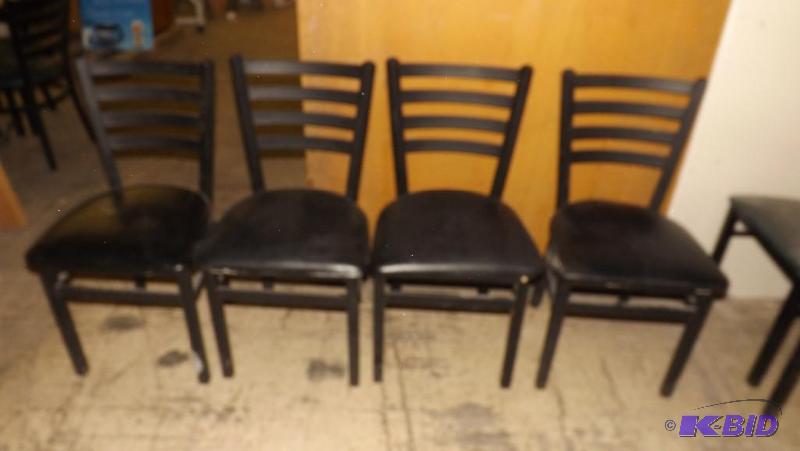 4 metal Chairs with padded seats a...