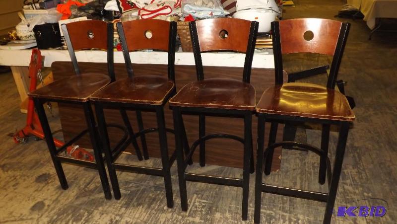 4 high metal Chairs with wood seat ...