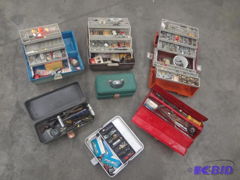 lot 102 image: (7) Tool & Tackle Boxes Full Of...