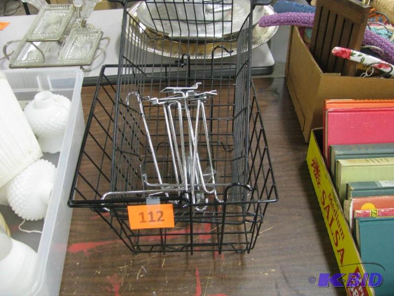 2 metal baskets, slat wall hooks...