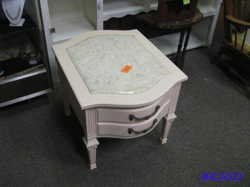 vintage painted wood table with mar...