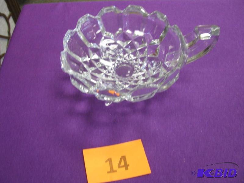 etched glass three foot candy dish...