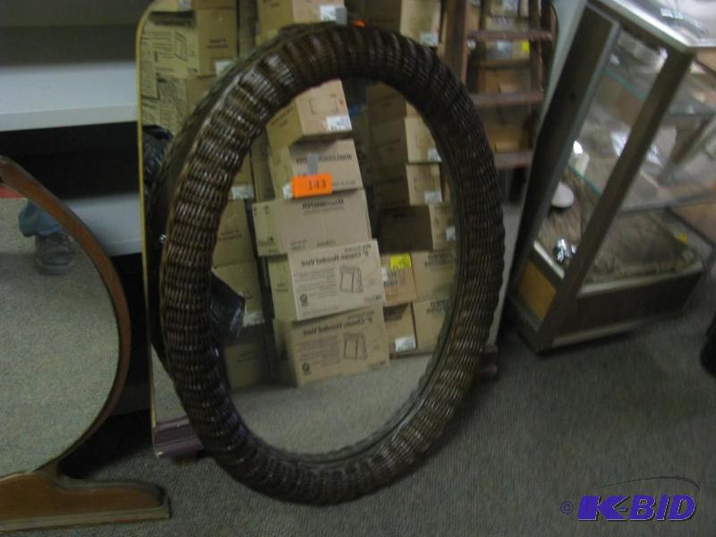 vintage large brown wicker mirror...