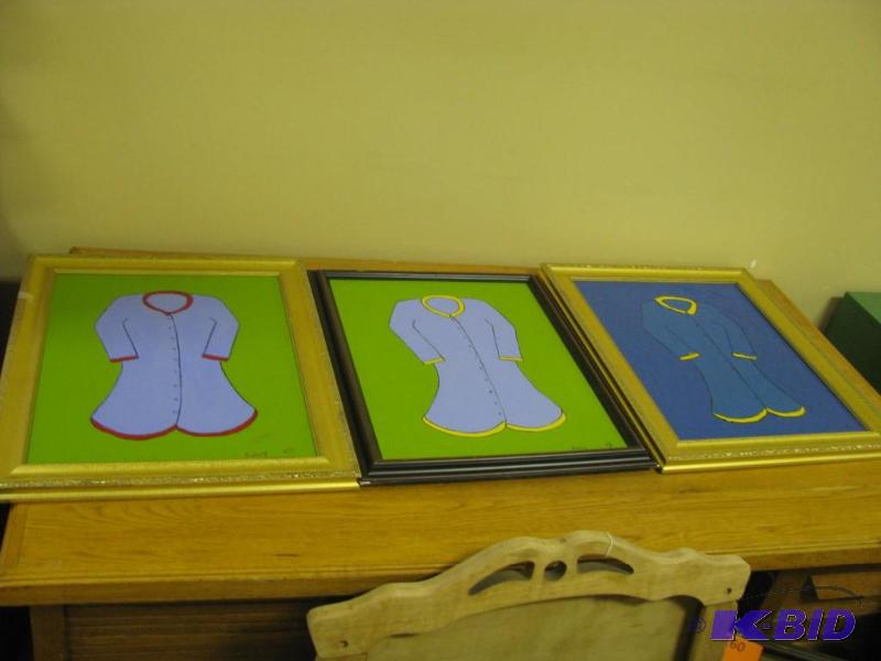 three framed painted robe art...