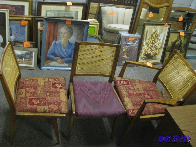 three vintage wood &amp wicker cha...