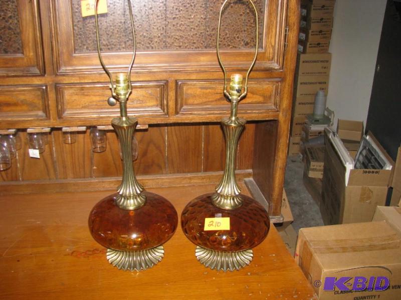 2 vintage mid century orange glass ...