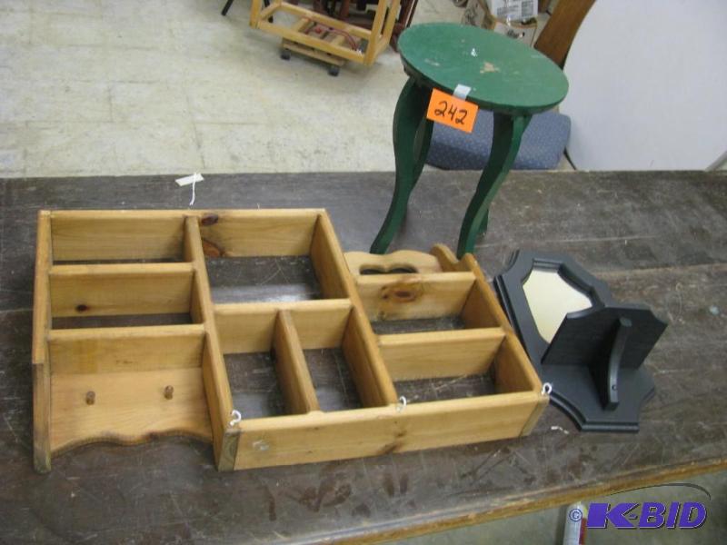 Wood planter stand, shelf &amp mir...