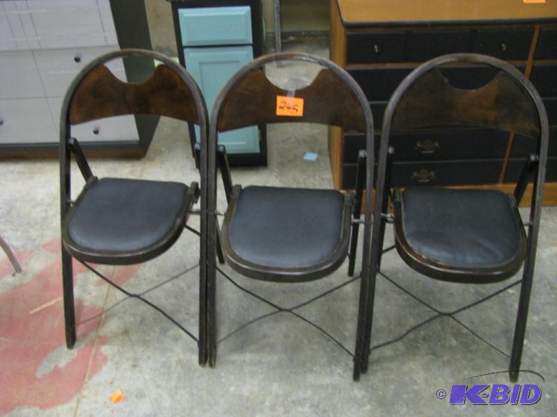 3 vintage wood and vinyl folding ch...