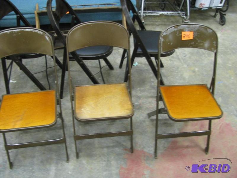 3 vintage wood and metal folding ch...